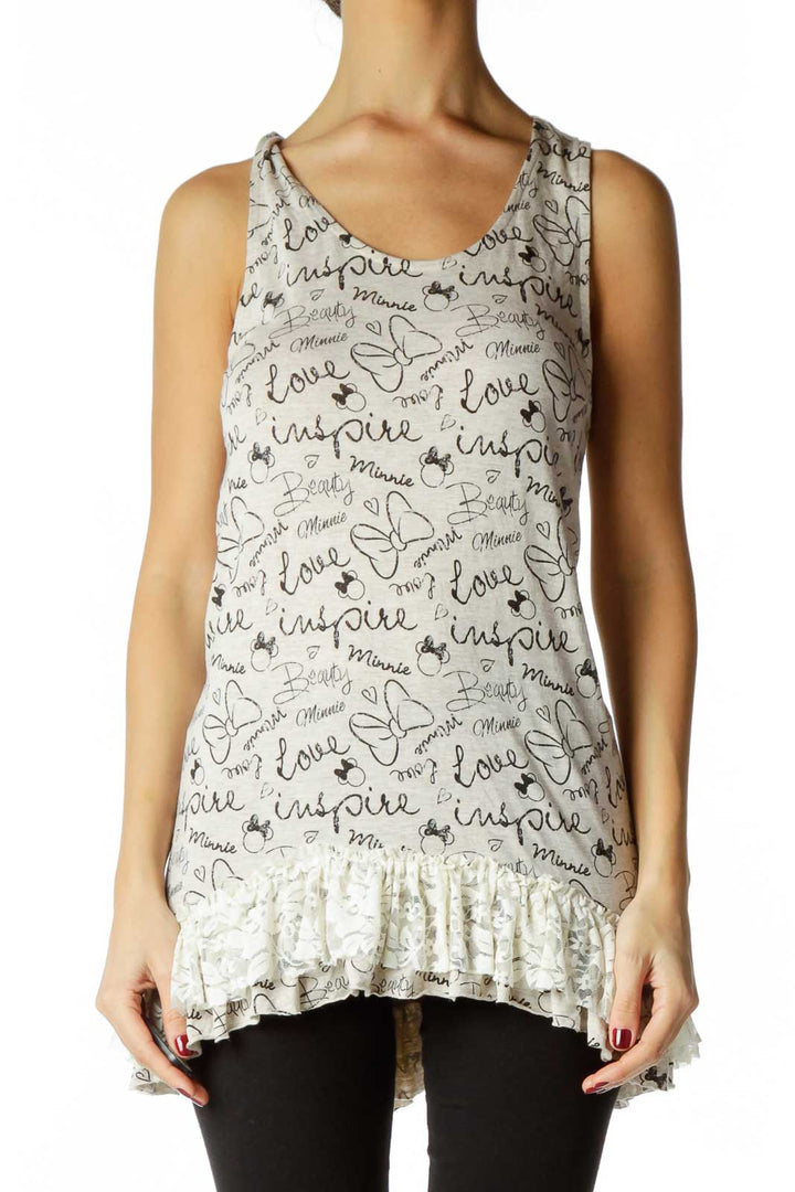 Black Beige Minnie Mouse Print Tank