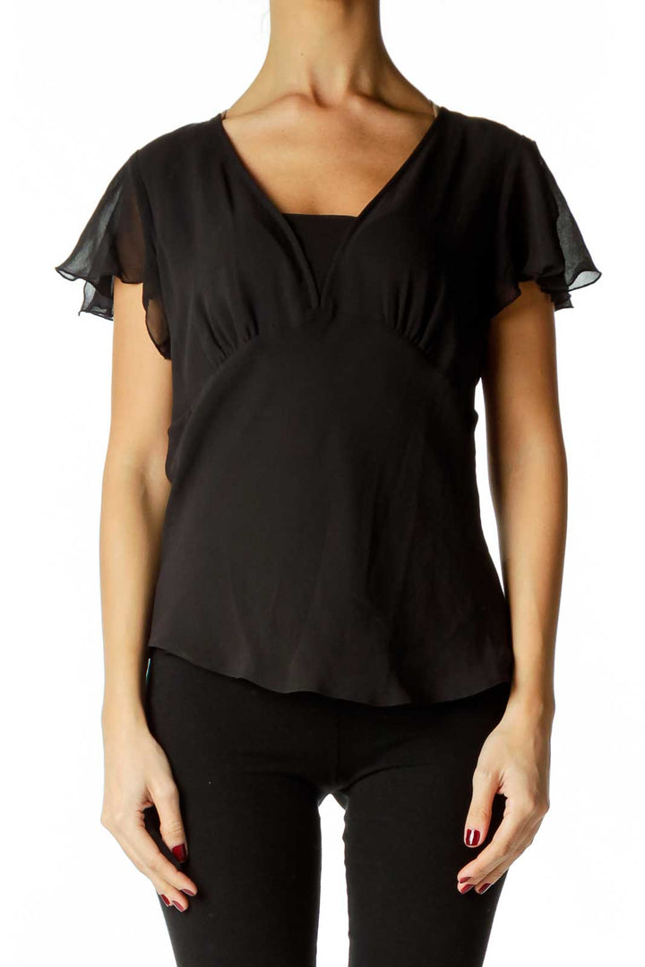 Black V-neck Short Sleeve Blouse