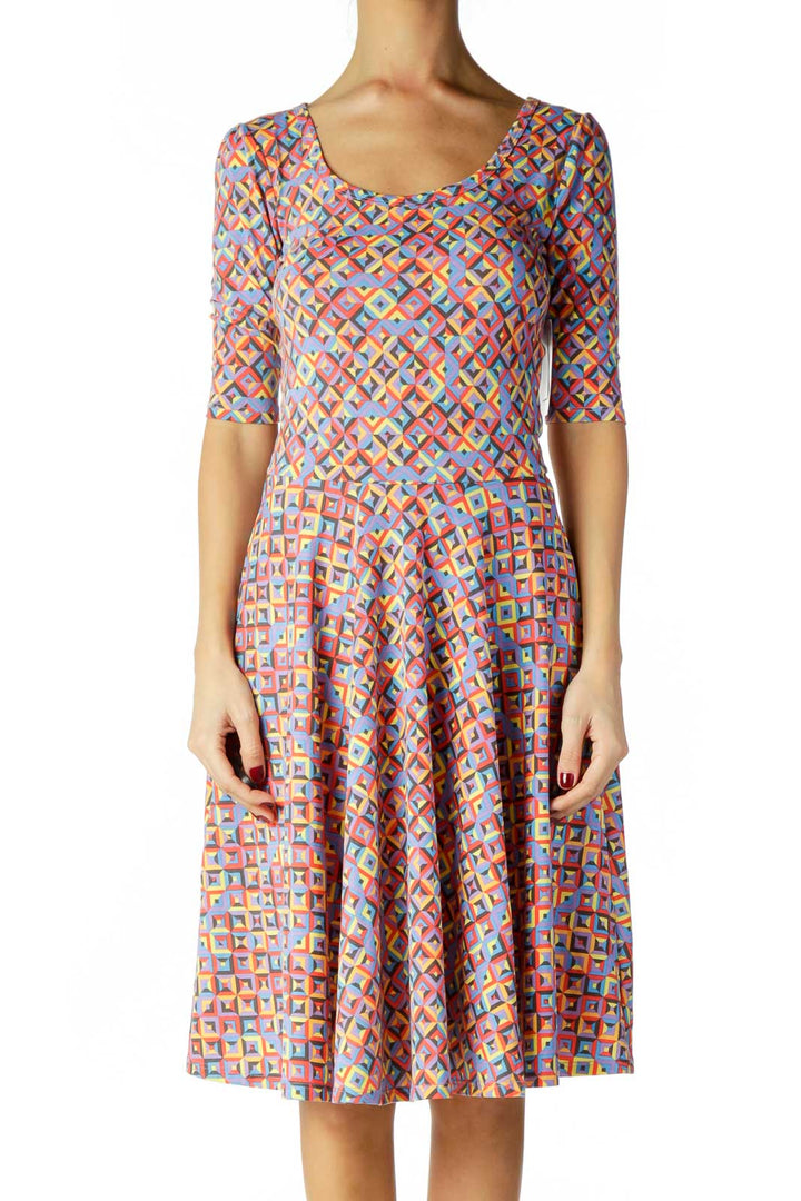 Multicolor Geometric Print Day Dress