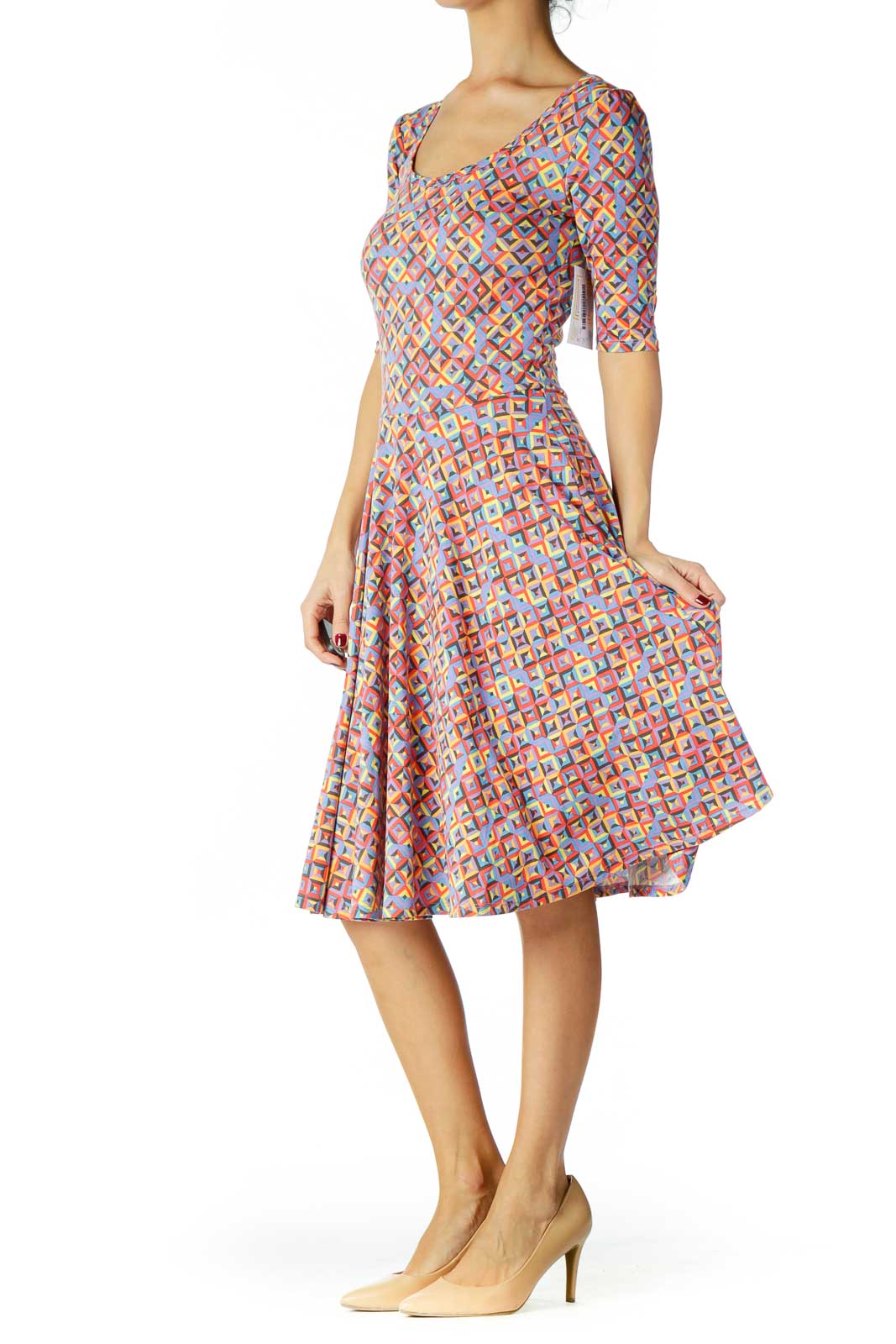 Multicolor Geometric Print Day Dress