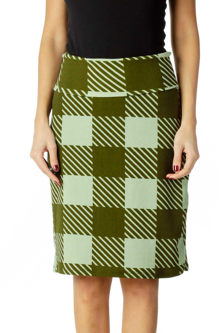 Green Print Pencil Skirt