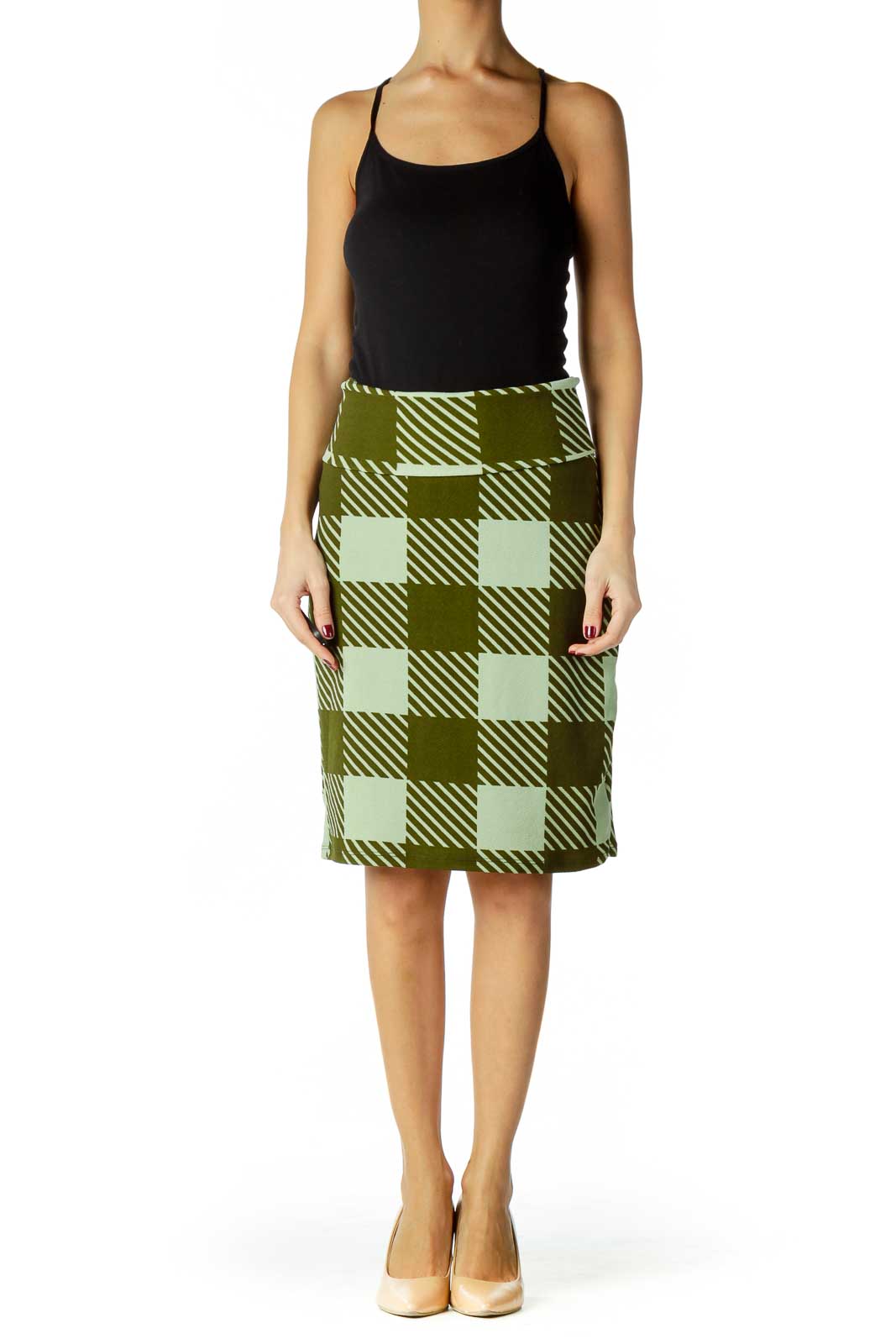 Green Print Pencil Skirt