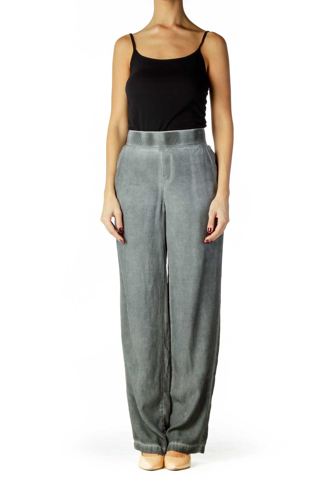 Gray Linen Wide Leg Pants