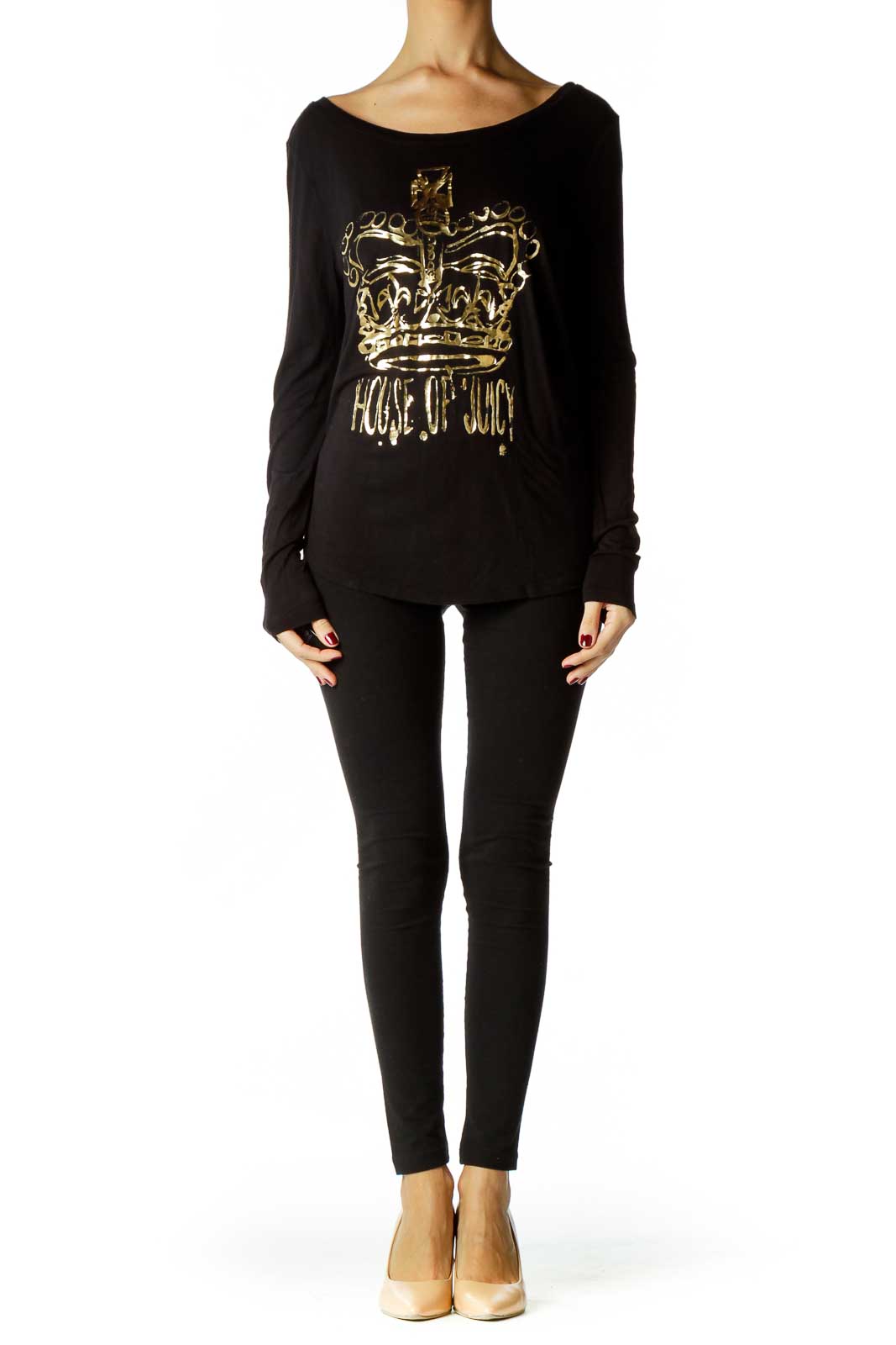 Black Loose Long Sleeve Print Shirt