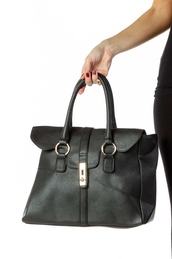 Black Faux-Leather Tote