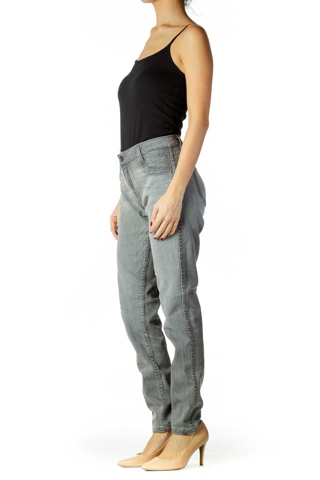 Gray Metallic Reversible Skinny Jeans