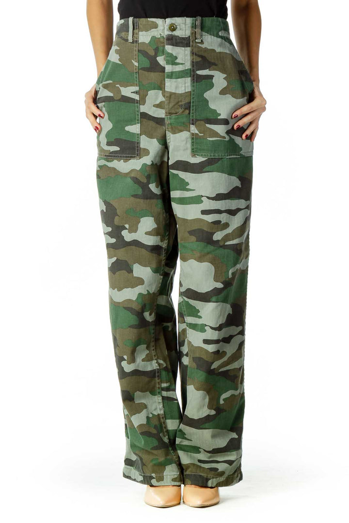 Green Brown Camouflage High-Rise Jeans