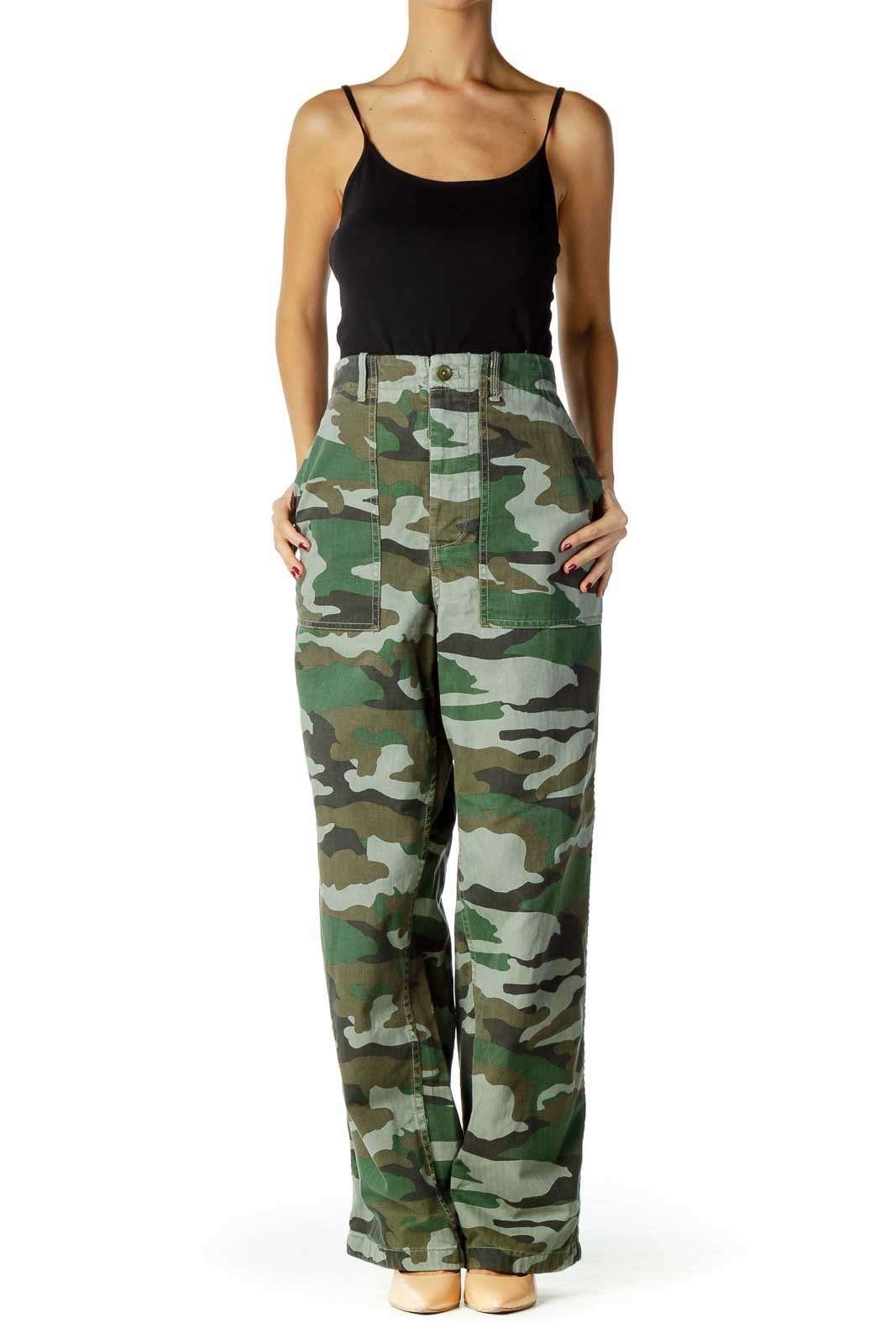 Green Brown Camouflage High-Rise Jeans