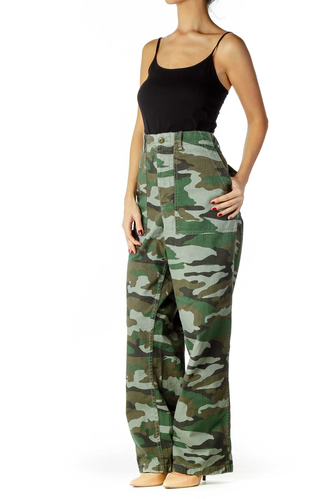 Green Brown Camouflage High-Rise Jeans