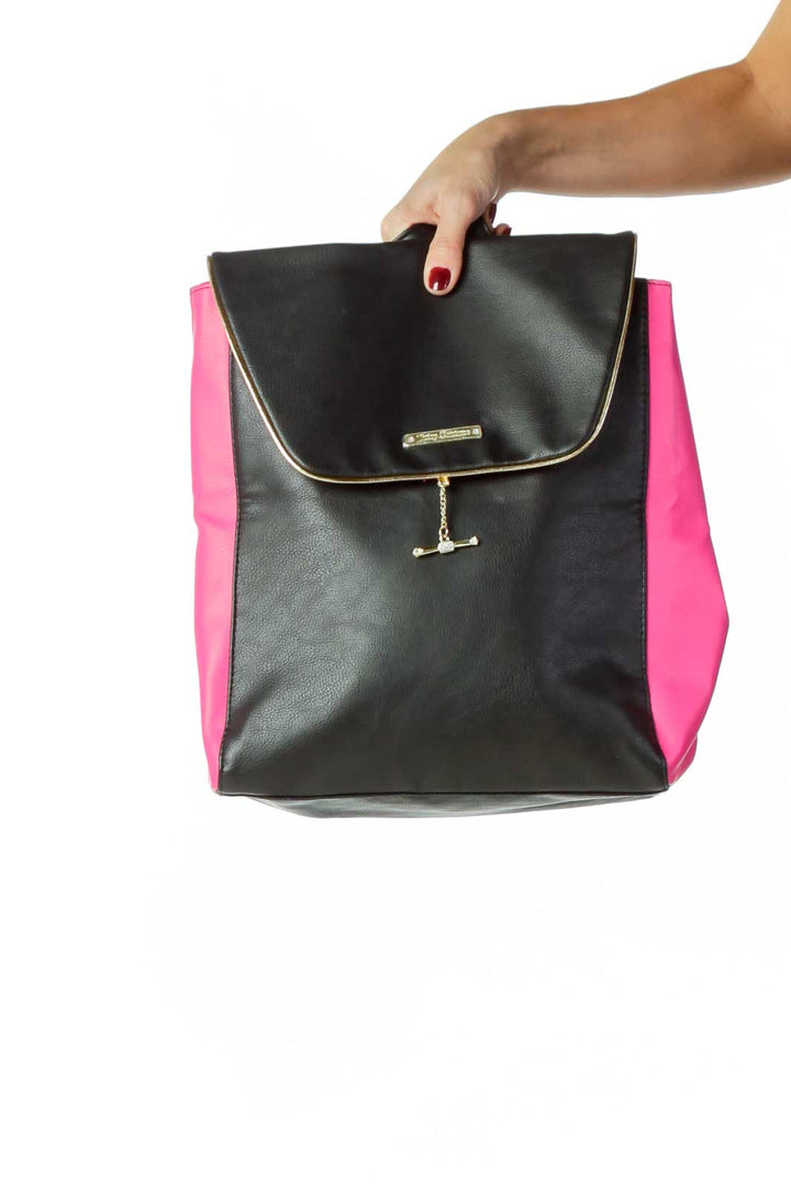 Pink Black Pleather Back Pack