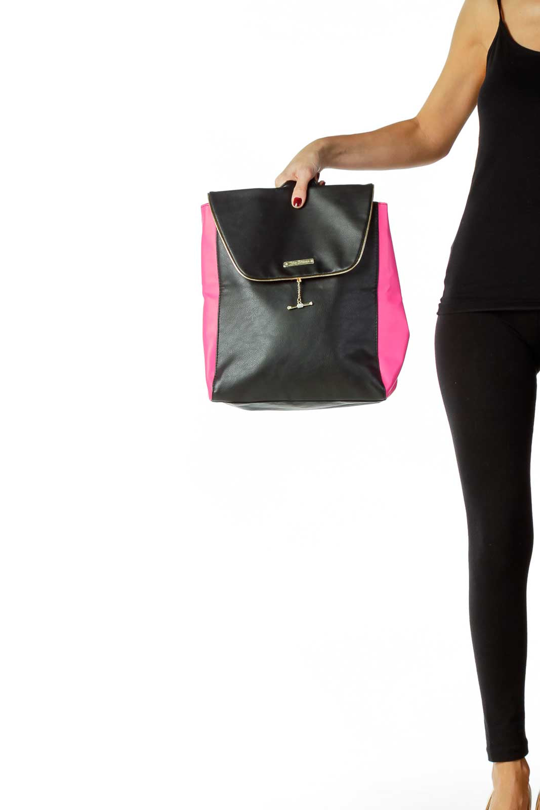 Pink Black Pleather Back Pack