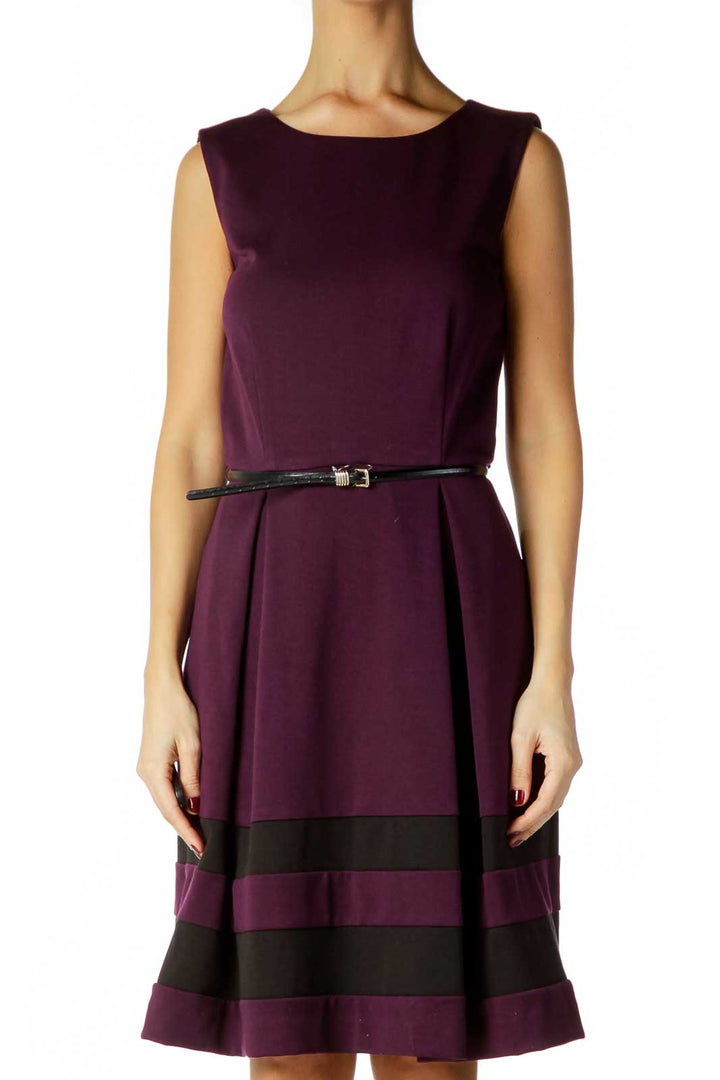 Purple Black Belted Dress