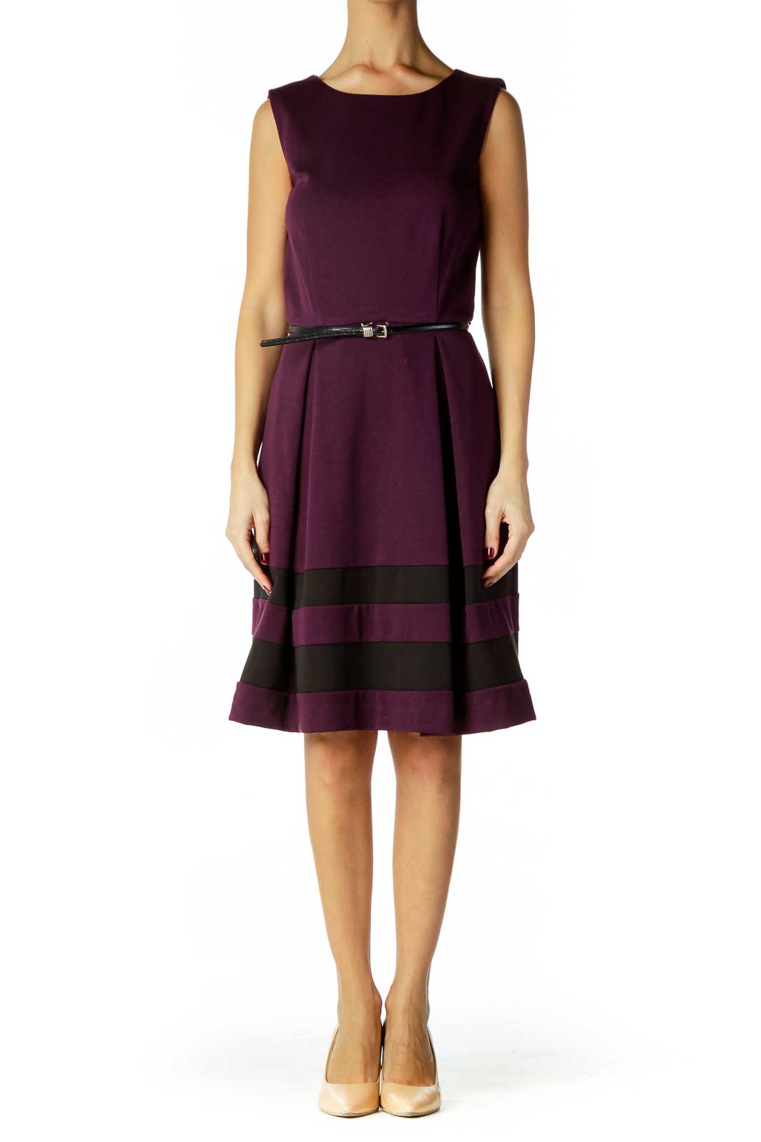 Purple Black Belted Dress