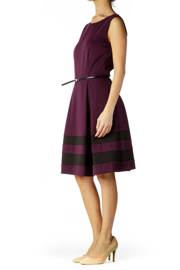 Purple Black Belted Dress