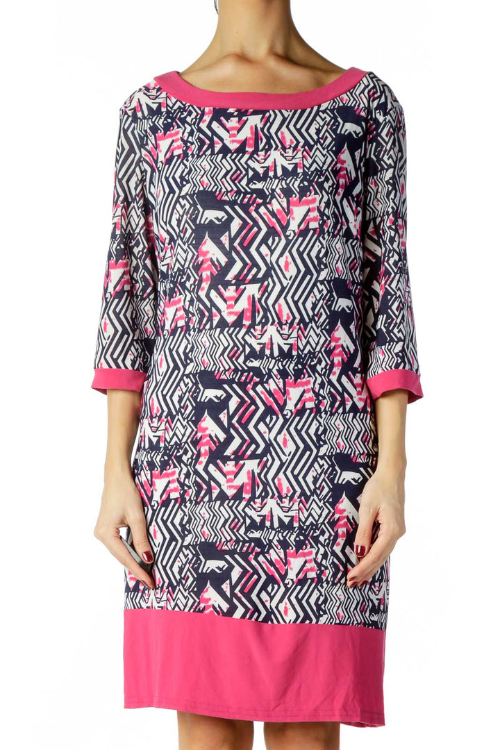 Navy Pink Print Shift Dress