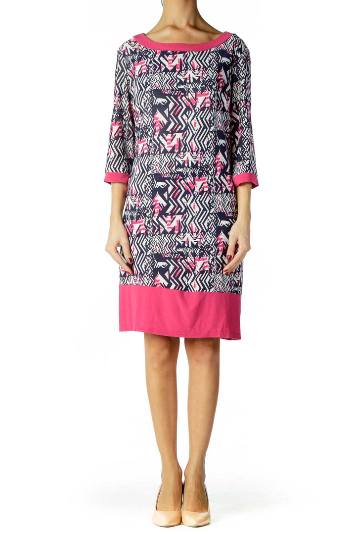 Navy Pink Print Shift Dress