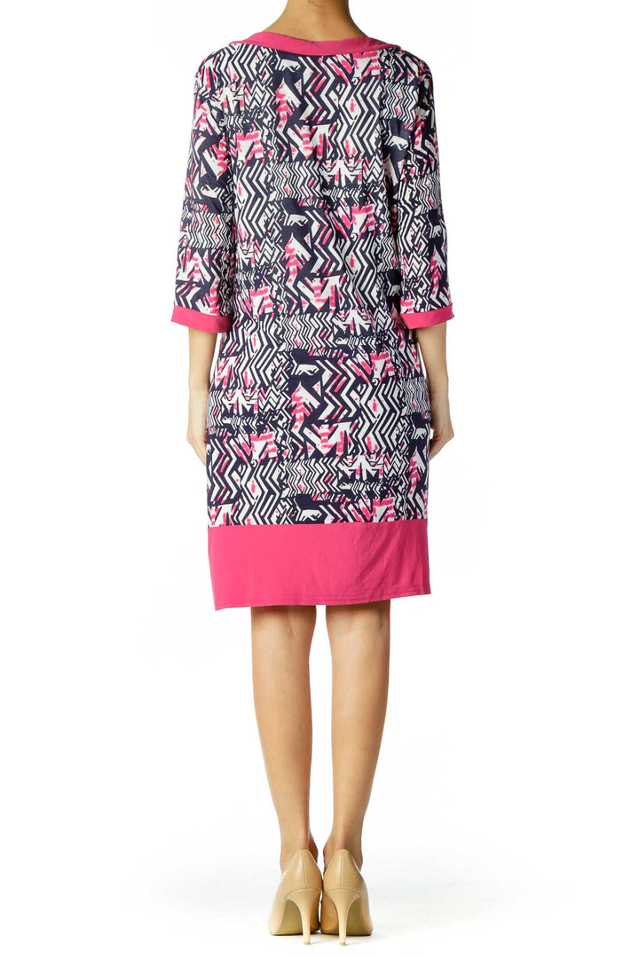 Navy Pink Print Shift Dress