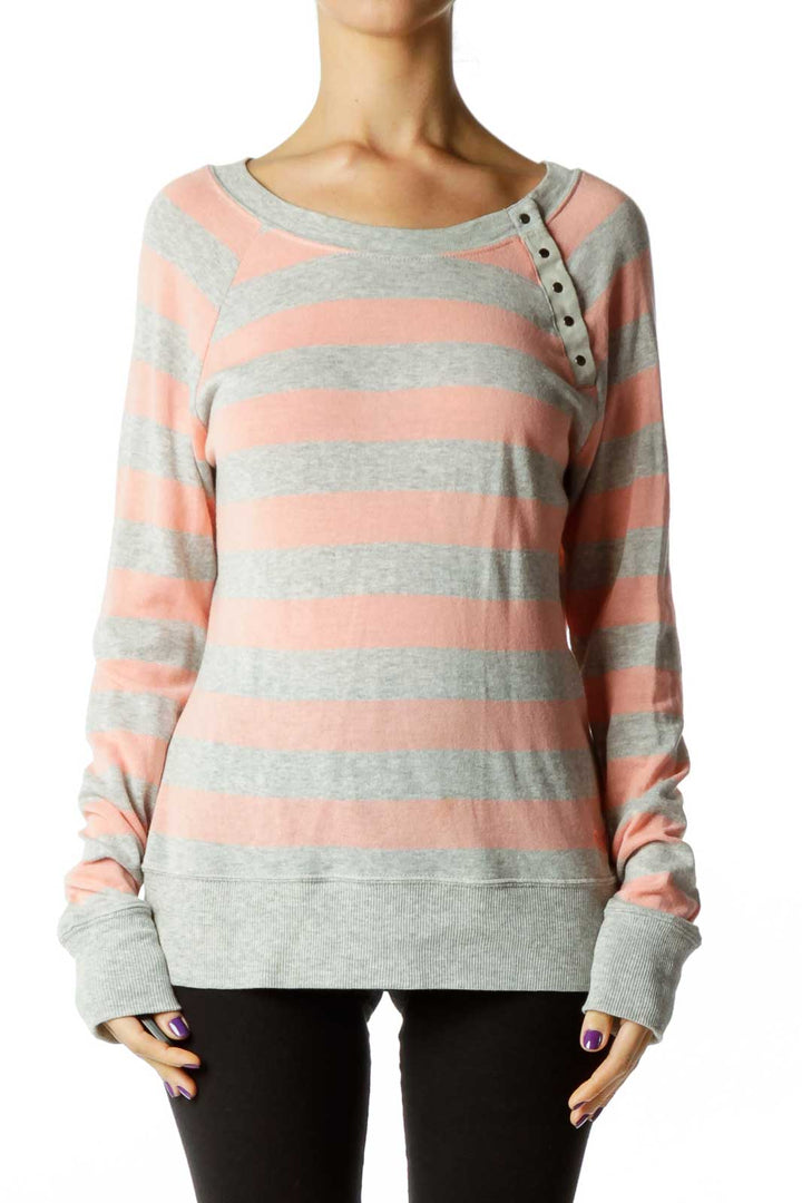 Gray Pink Striped Sweater