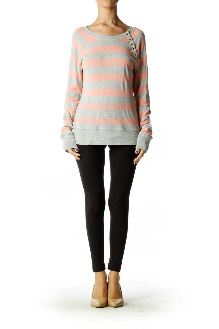 Gray Pink Striped Sweater