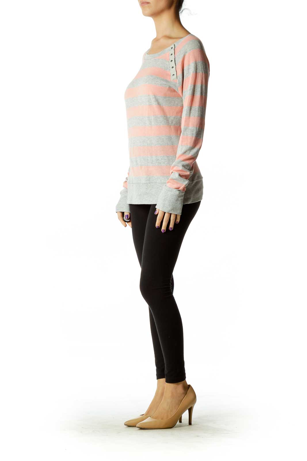 Gray Pink Striped Sweater