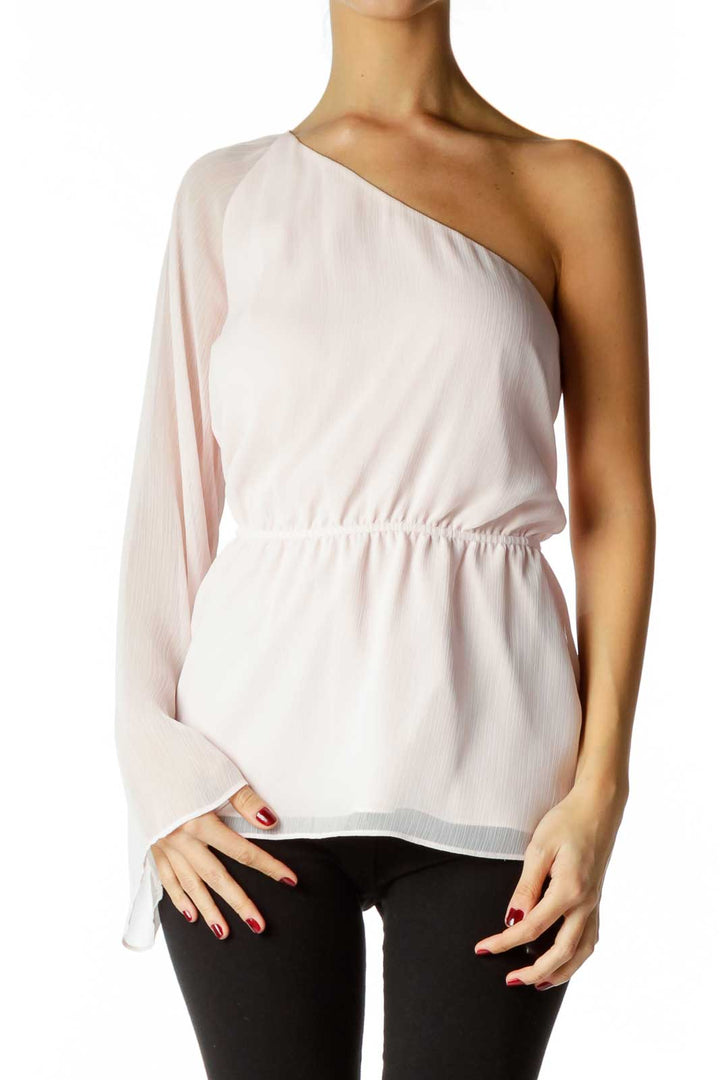 Pink One-Shoulder Chiffon Blouse