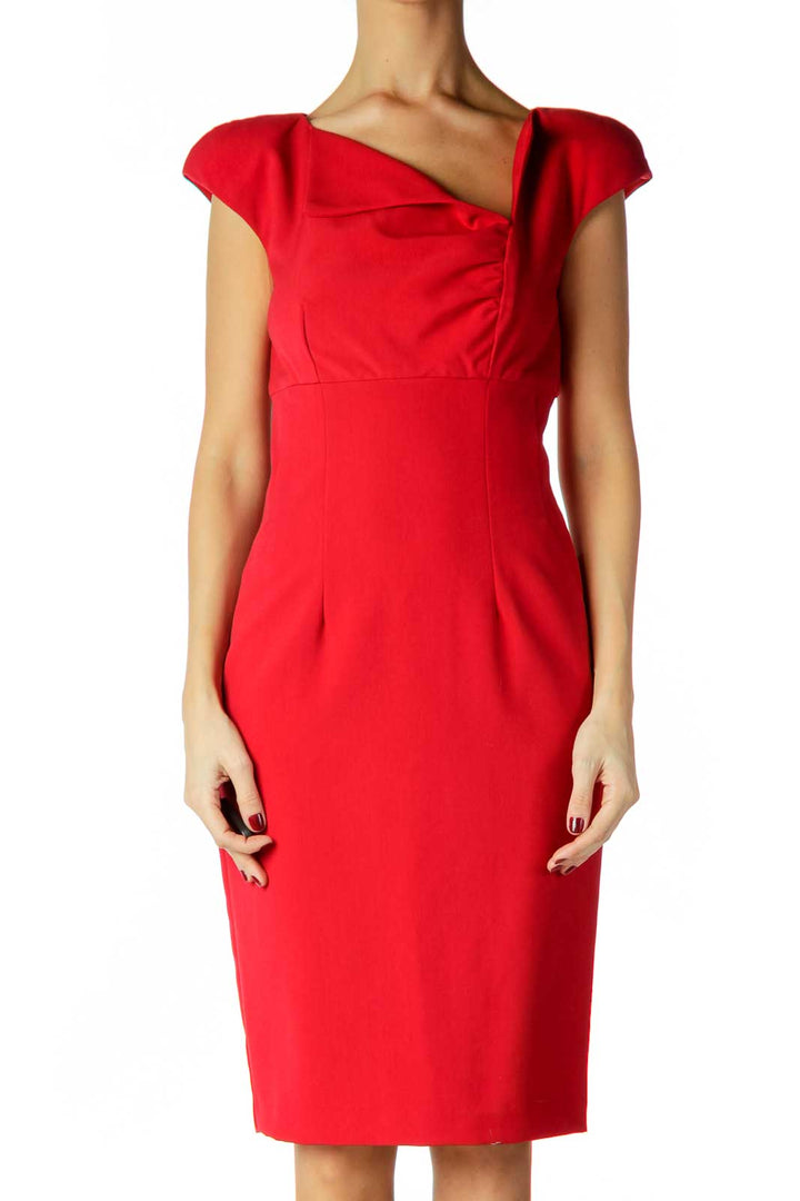 Red Ruched Work Dress