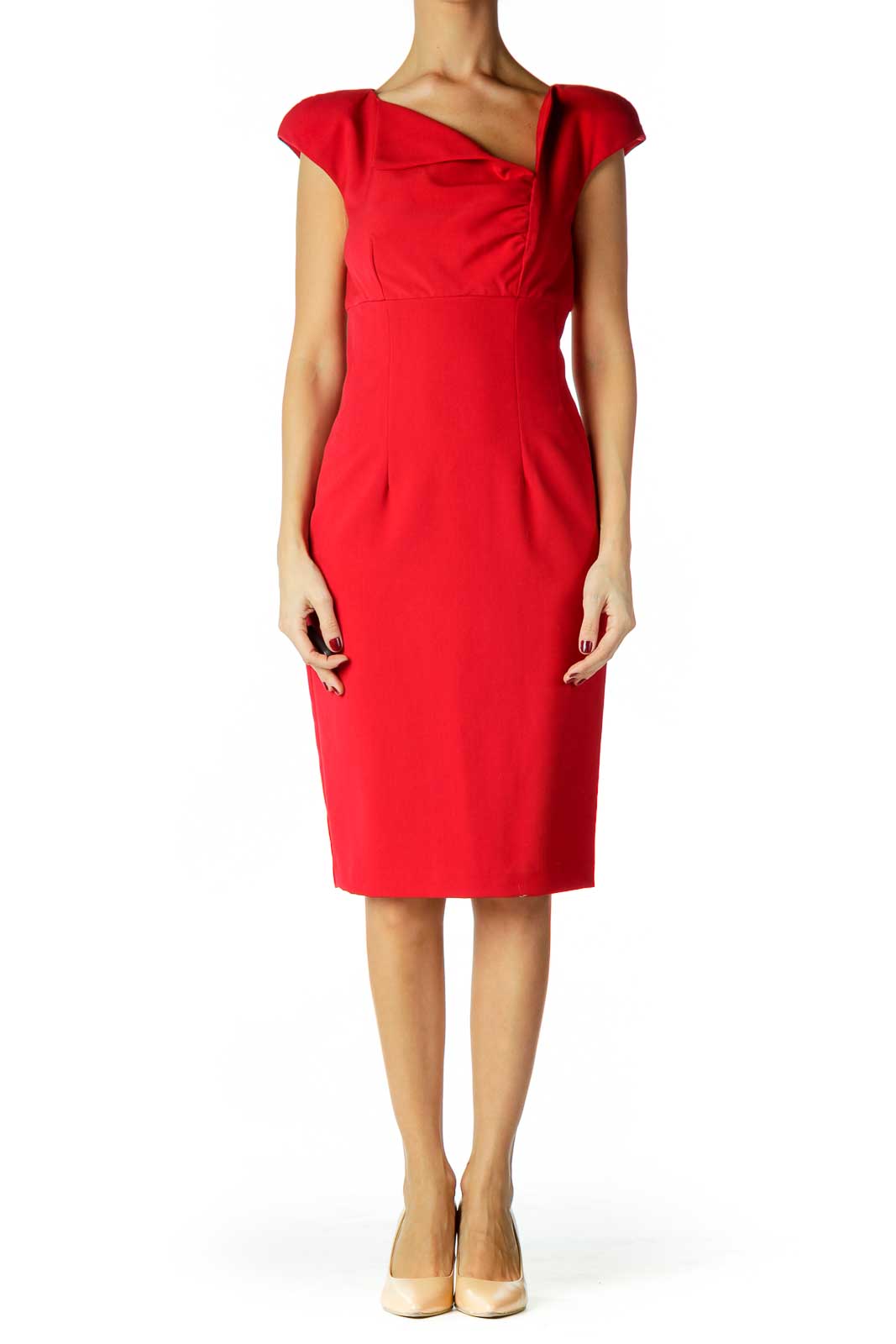 Red Ruched Work Dress