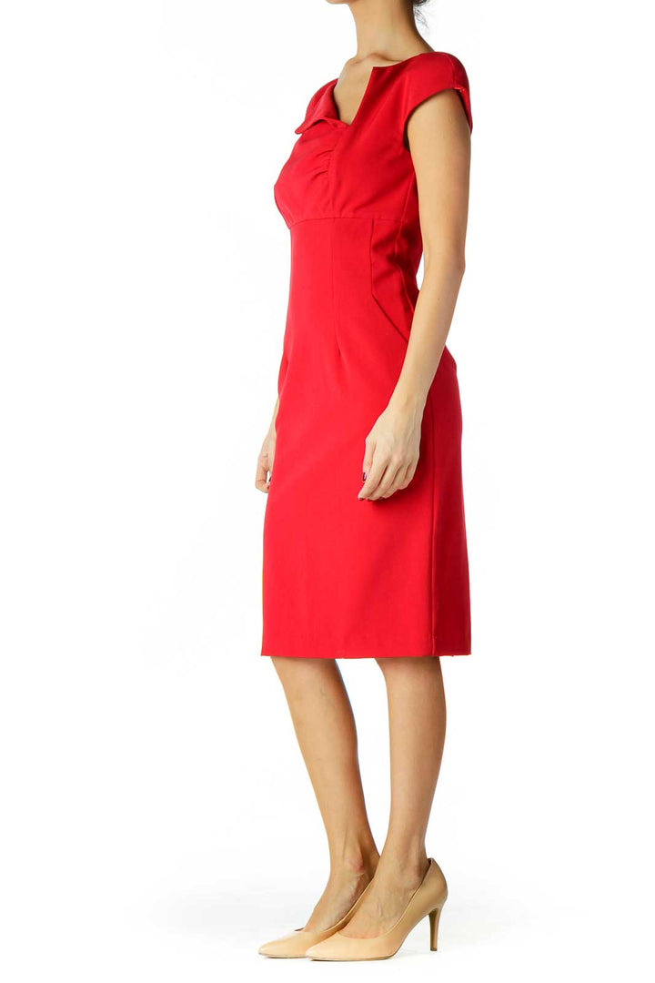 Red Ruched Work Dress