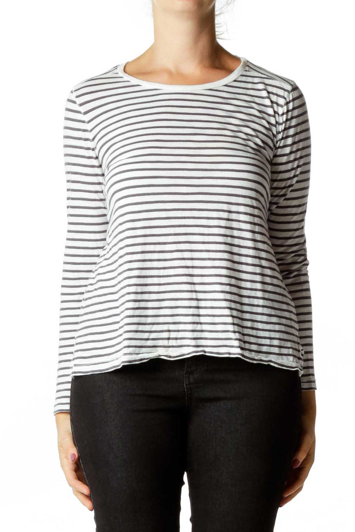 White Gray Striped Top