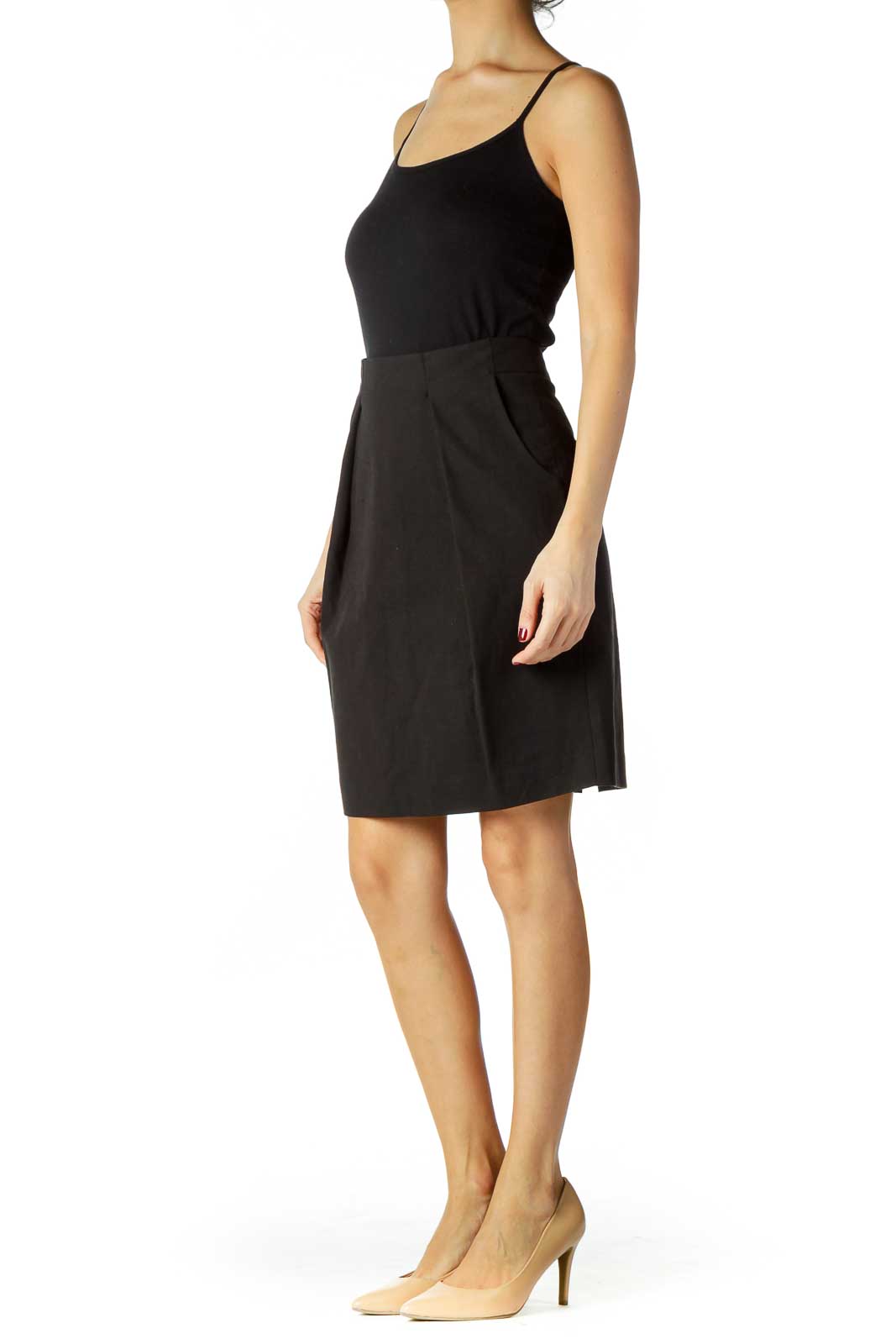 Black Linen Pleated Skirt