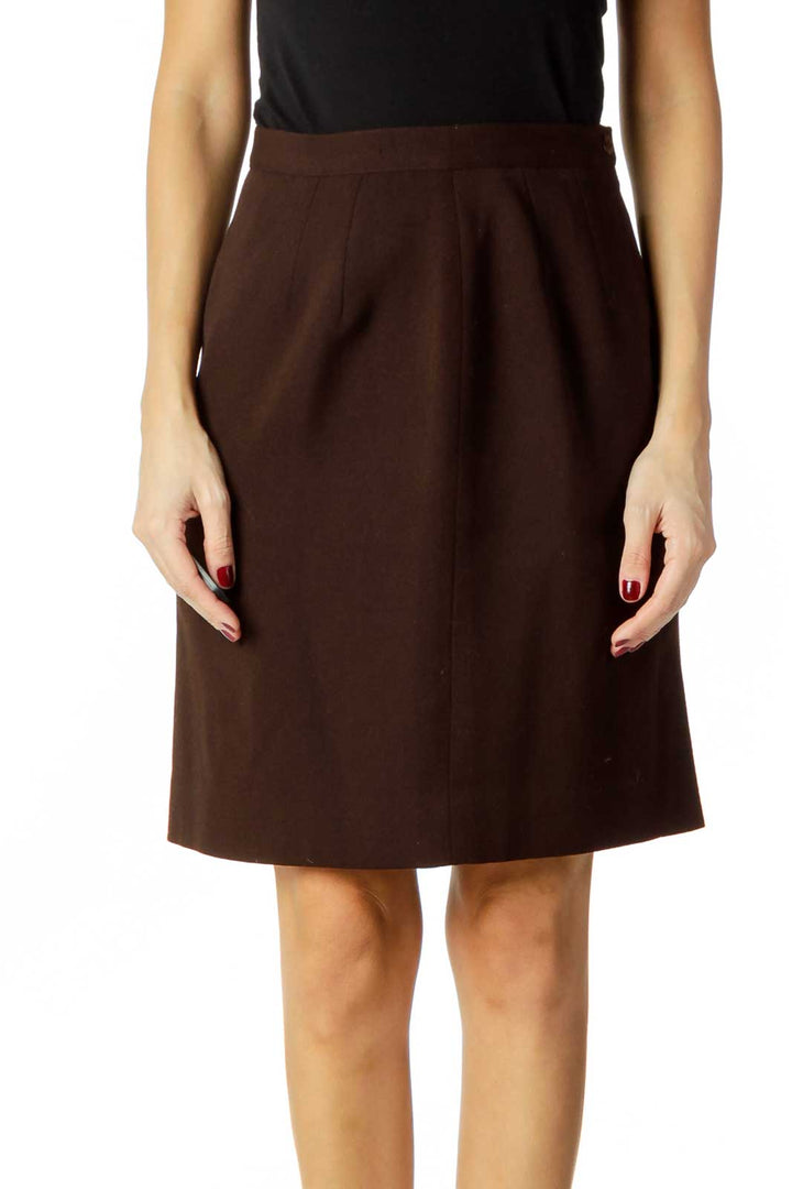 Brown Wool Pencil Skirt