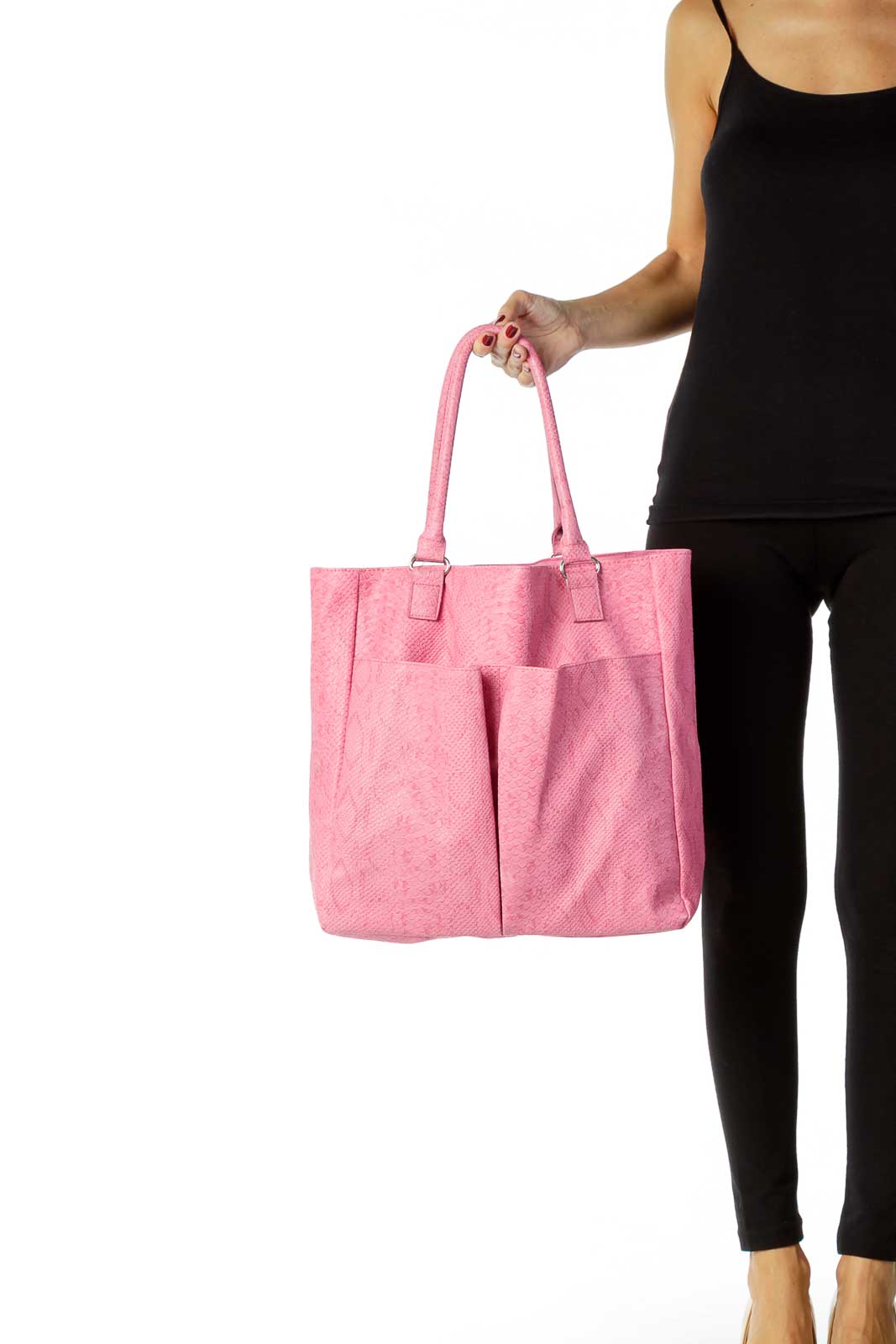 Pink Snake Skin Textured Tote