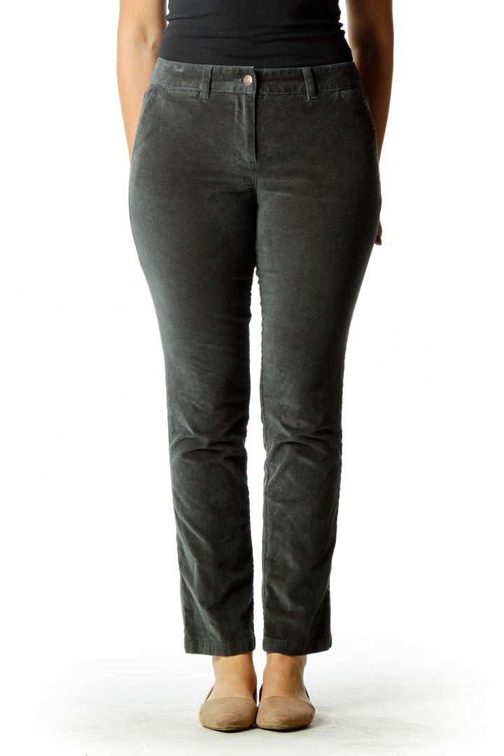 Gray Velvet Straight-Leg Pants