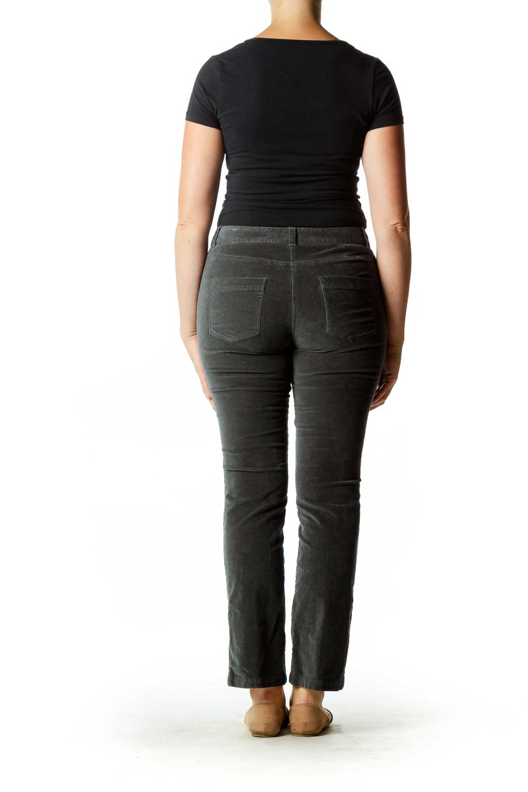 Gray Velvet Straight-Leg Pants