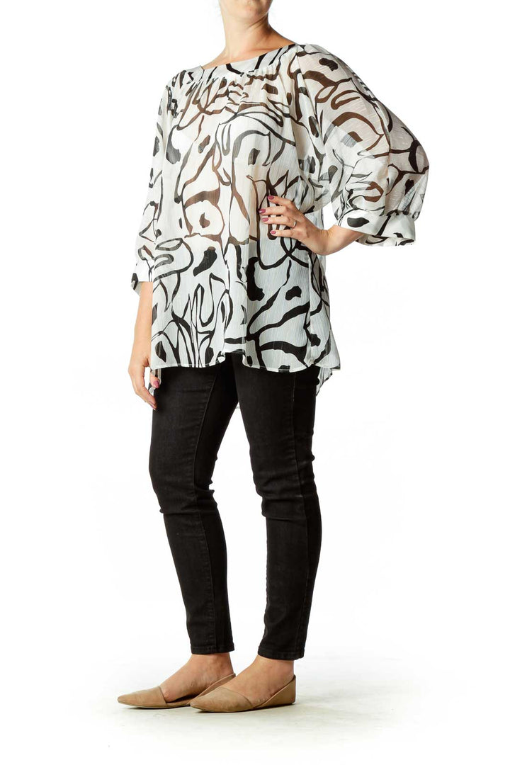 White Gold Metallic Print Blouse