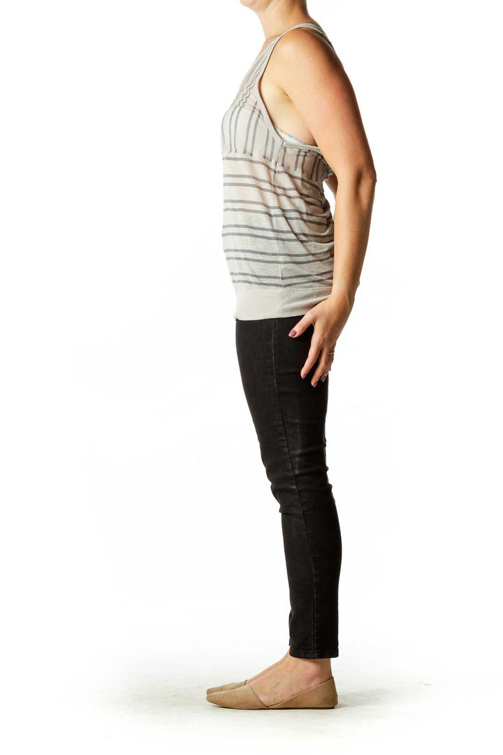 Gray Linen Striped Tank