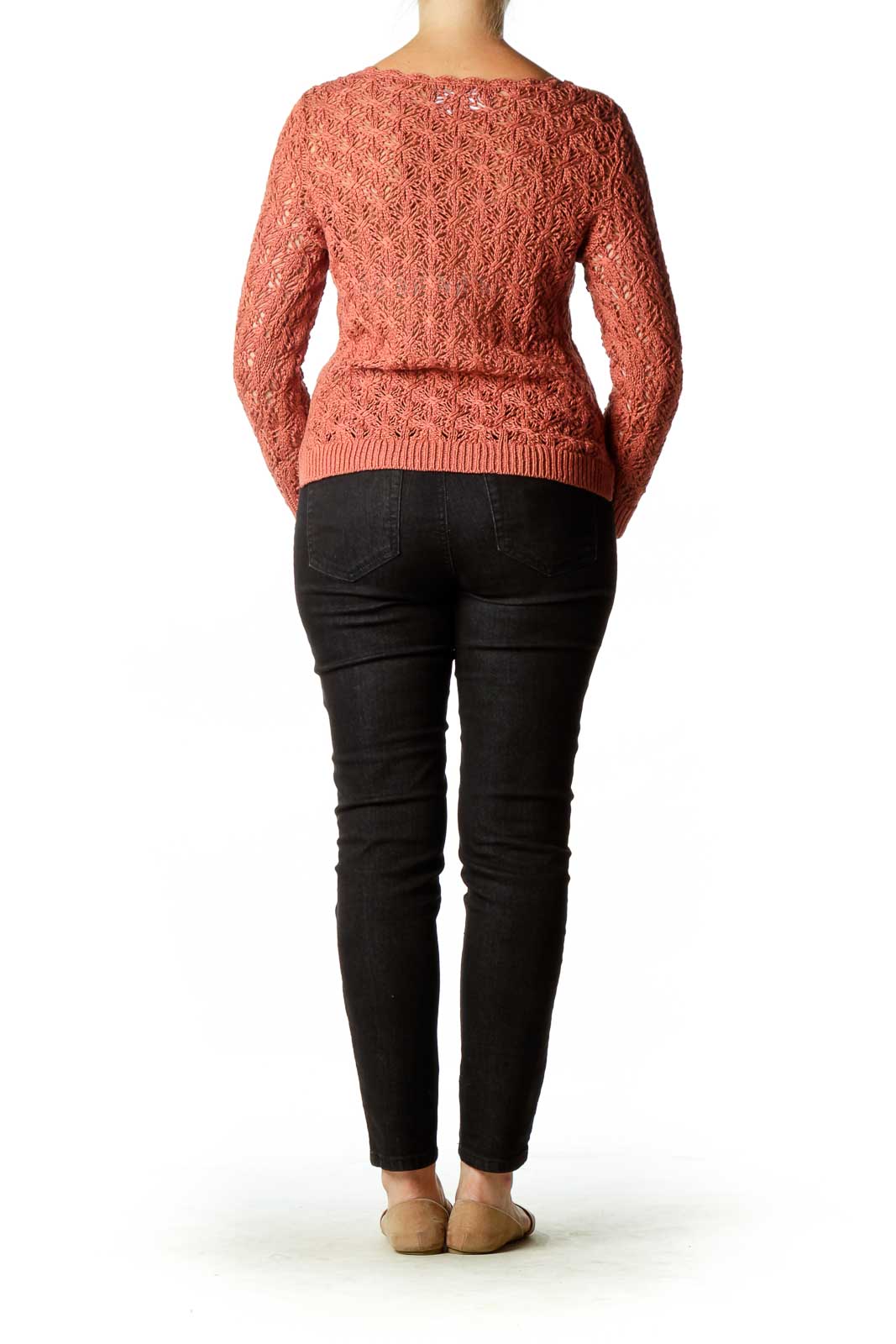 Brown Crocheted Round Neck Knit Top