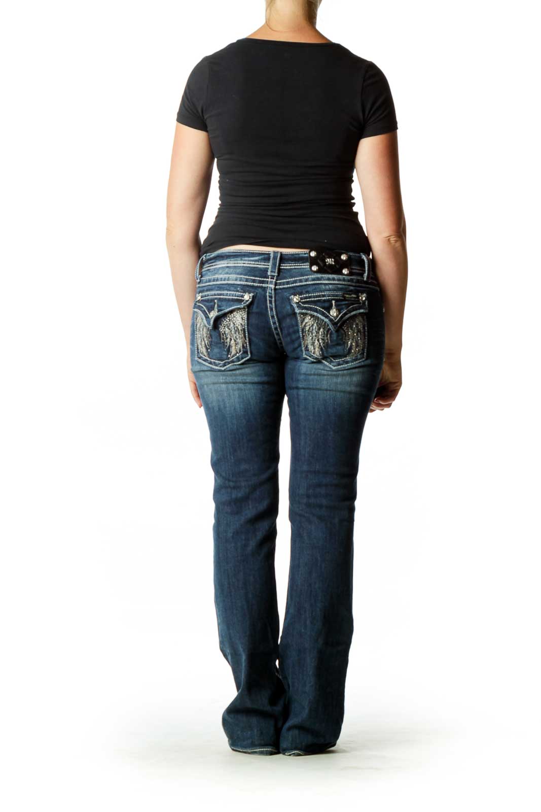 Blue Stitched Flared Jeans