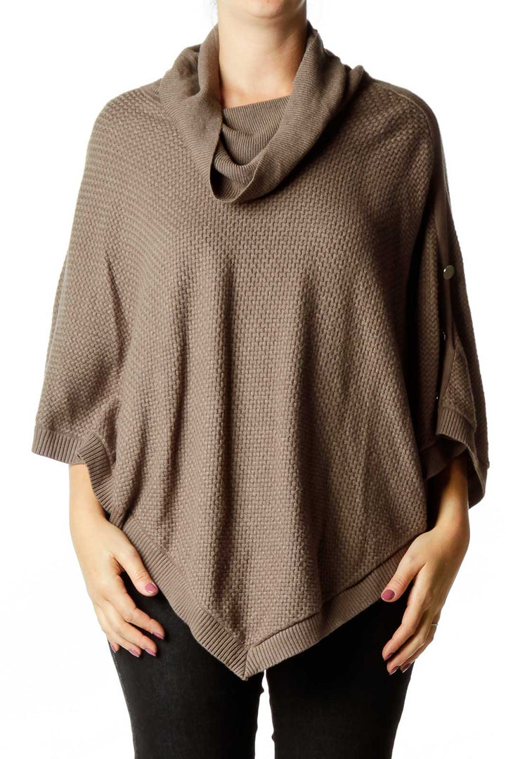 Brown Cowl Neck Poncho