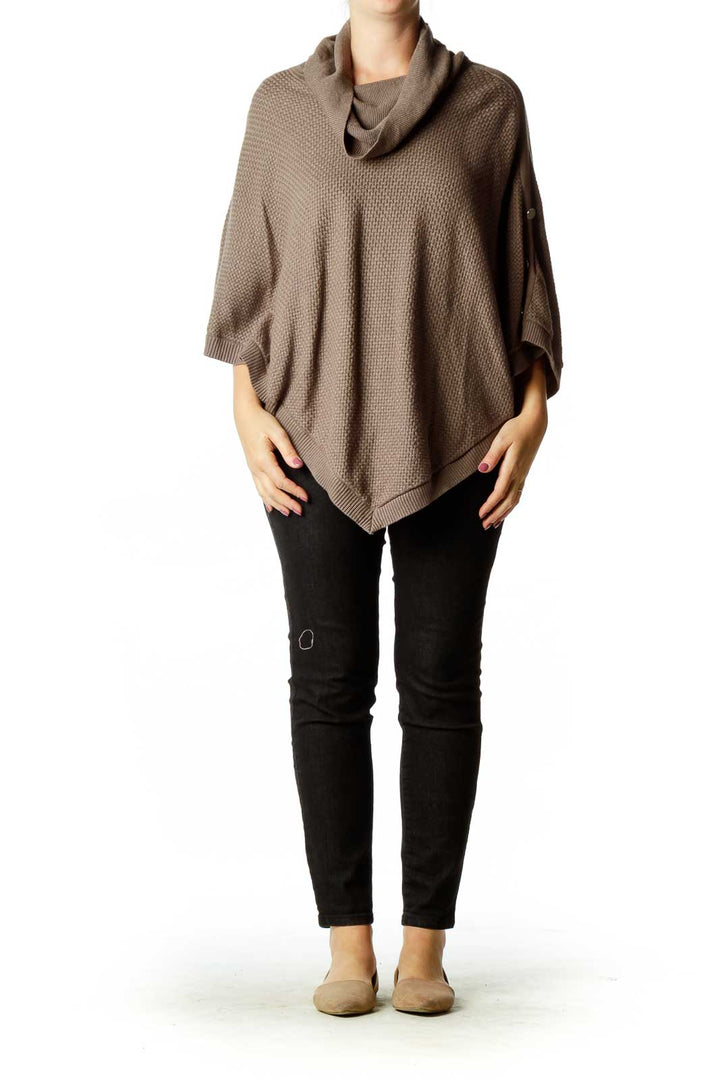 Brown Cowl Neck Poncho