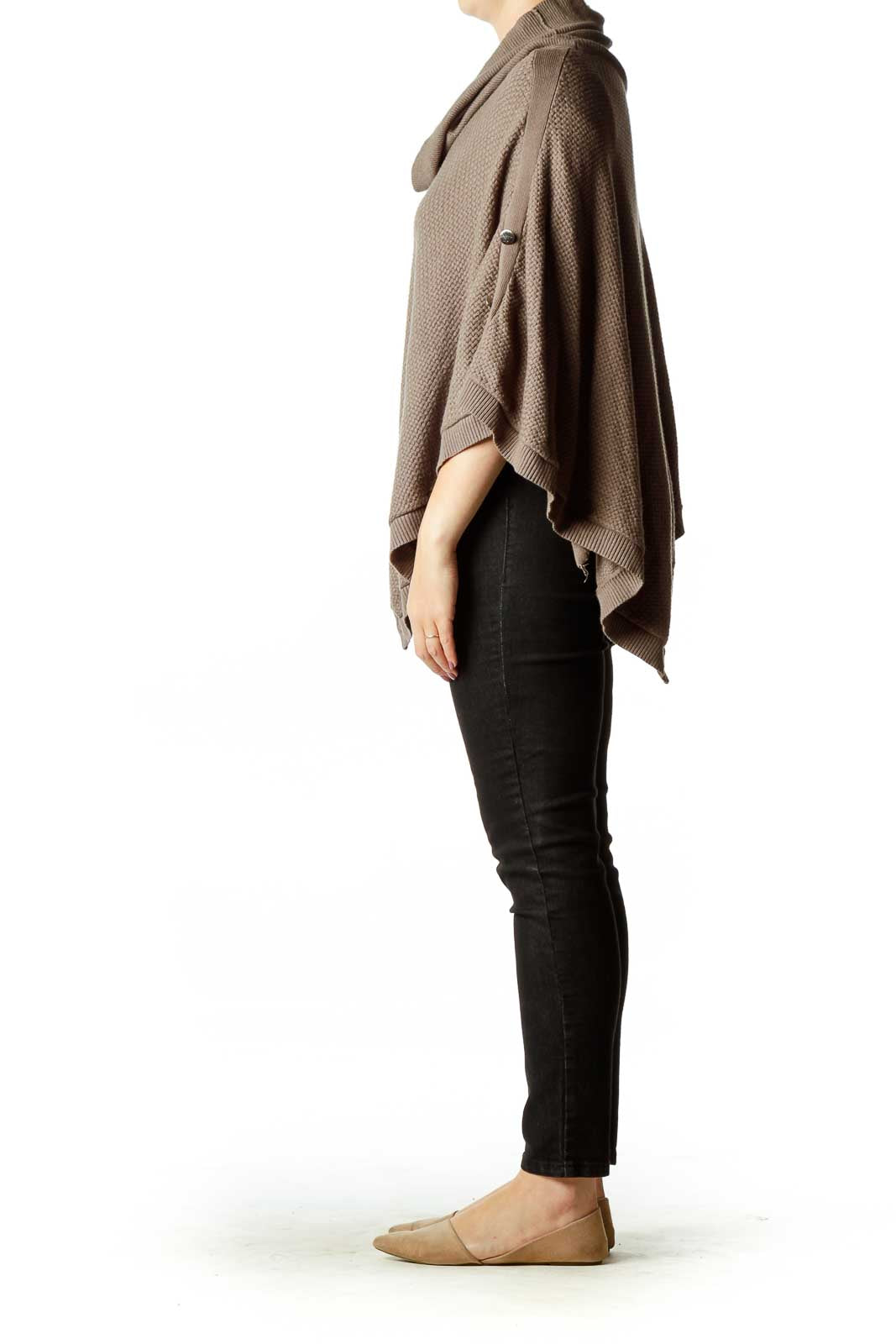 Brown Cowl Neck Poncho