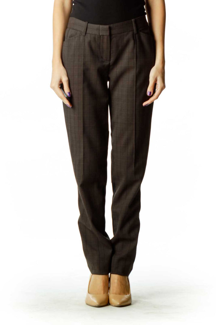 Gray Tartan Straight-Leg Pants