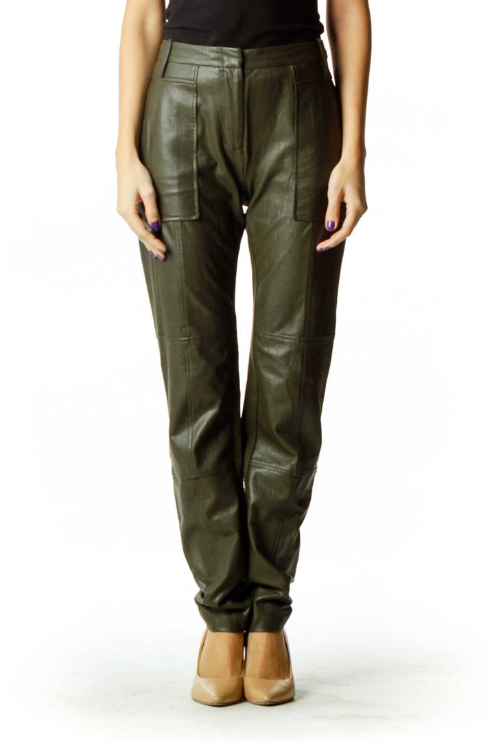 Green Faux-Leather Skinny Pants