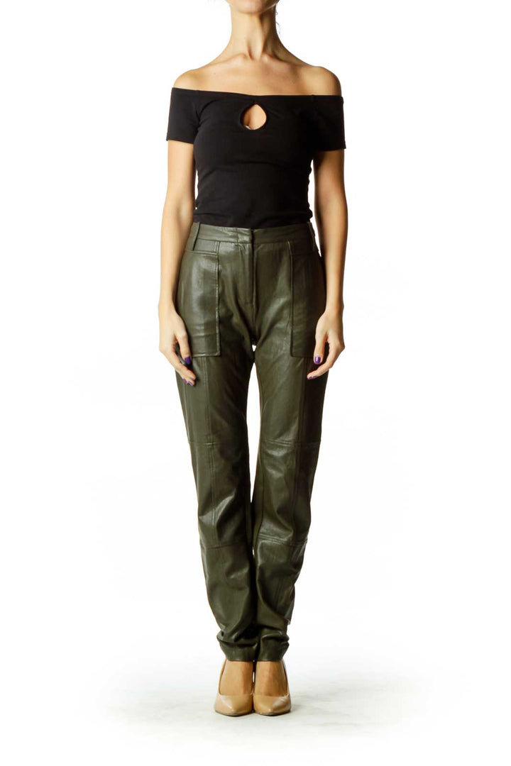 Green Faux-Leather Skinny Pants