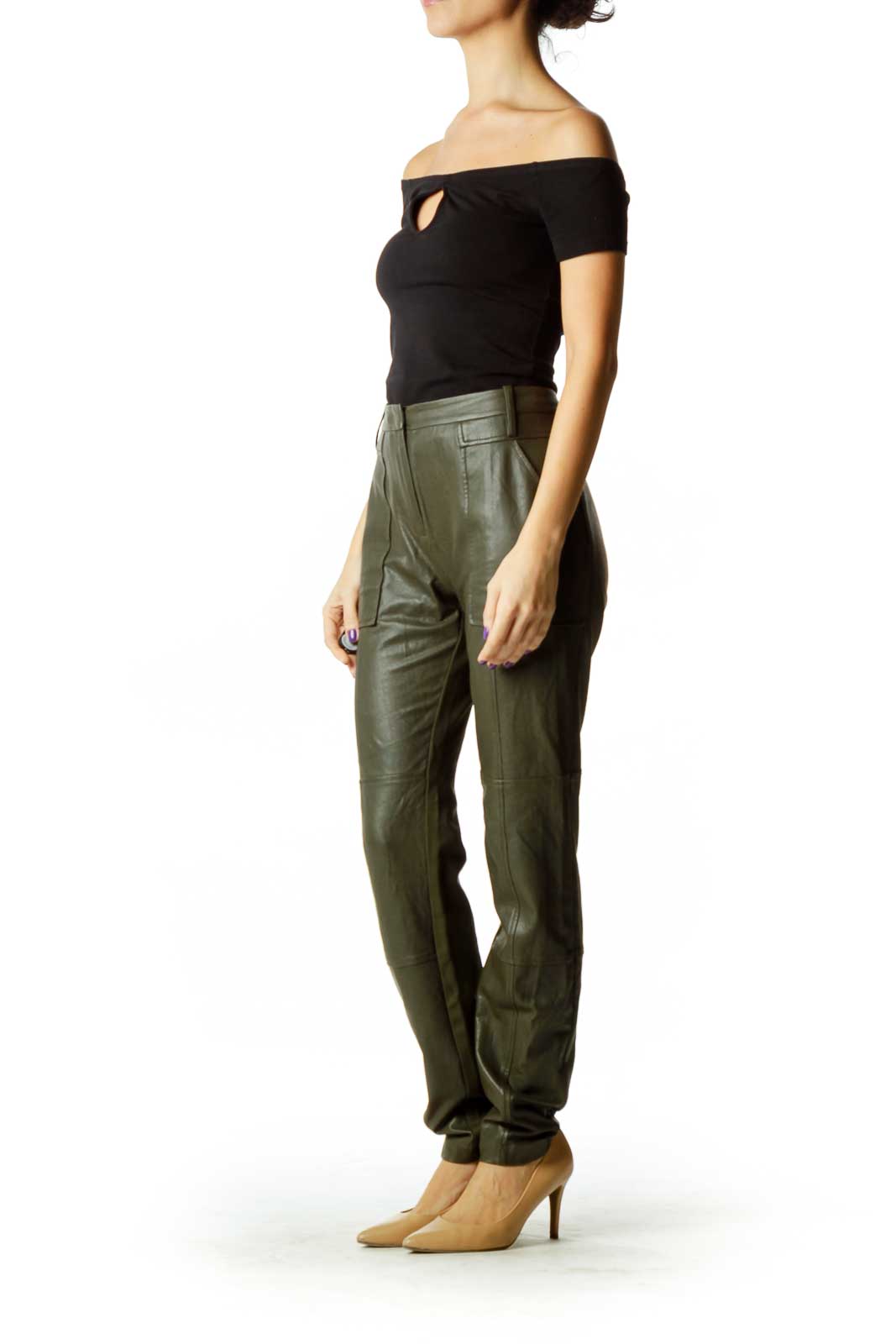 Green Faux-Leather Skinny Pants