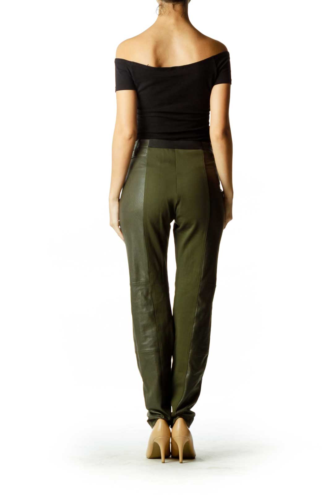 Green Faux-Leather Skinny Pants