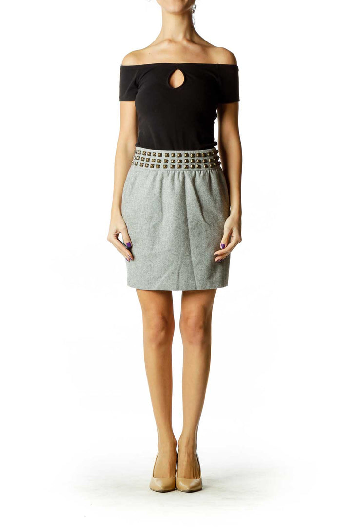 Gray Studded Pencil Skirt