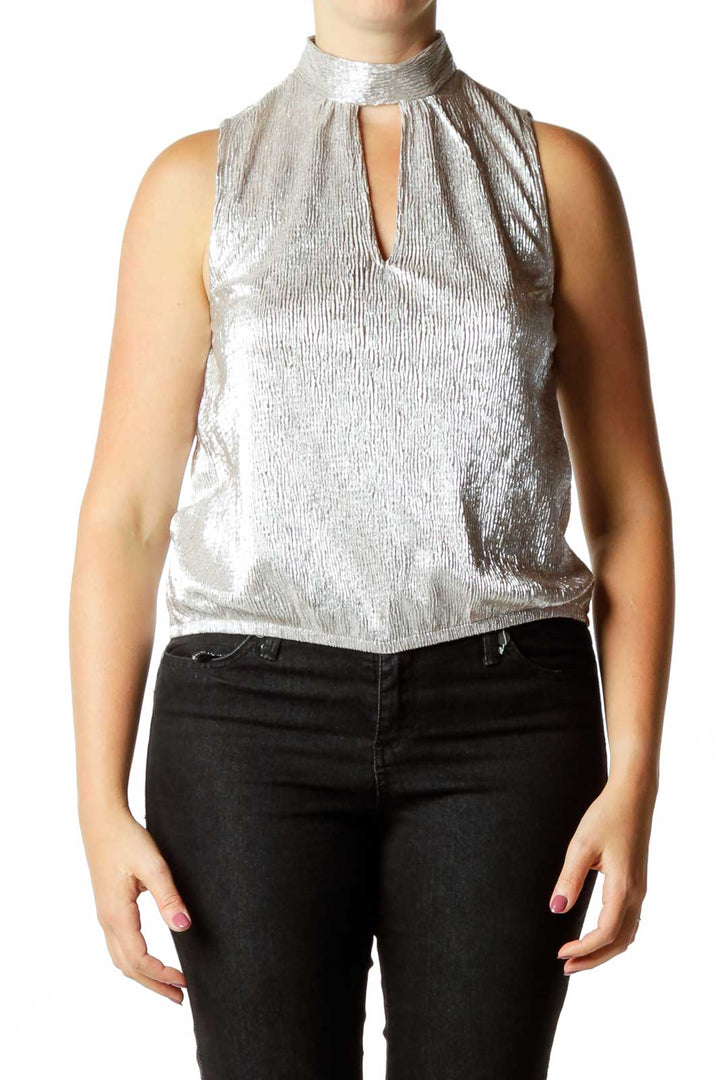 Silver Metallic Sleeveless Blouse