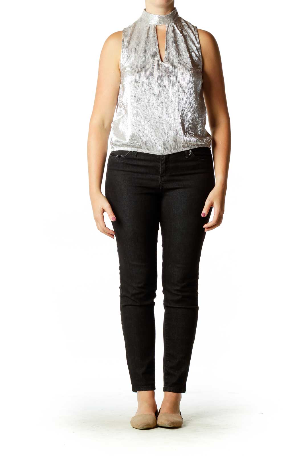 Silver Metallic Sleeveless Blouse