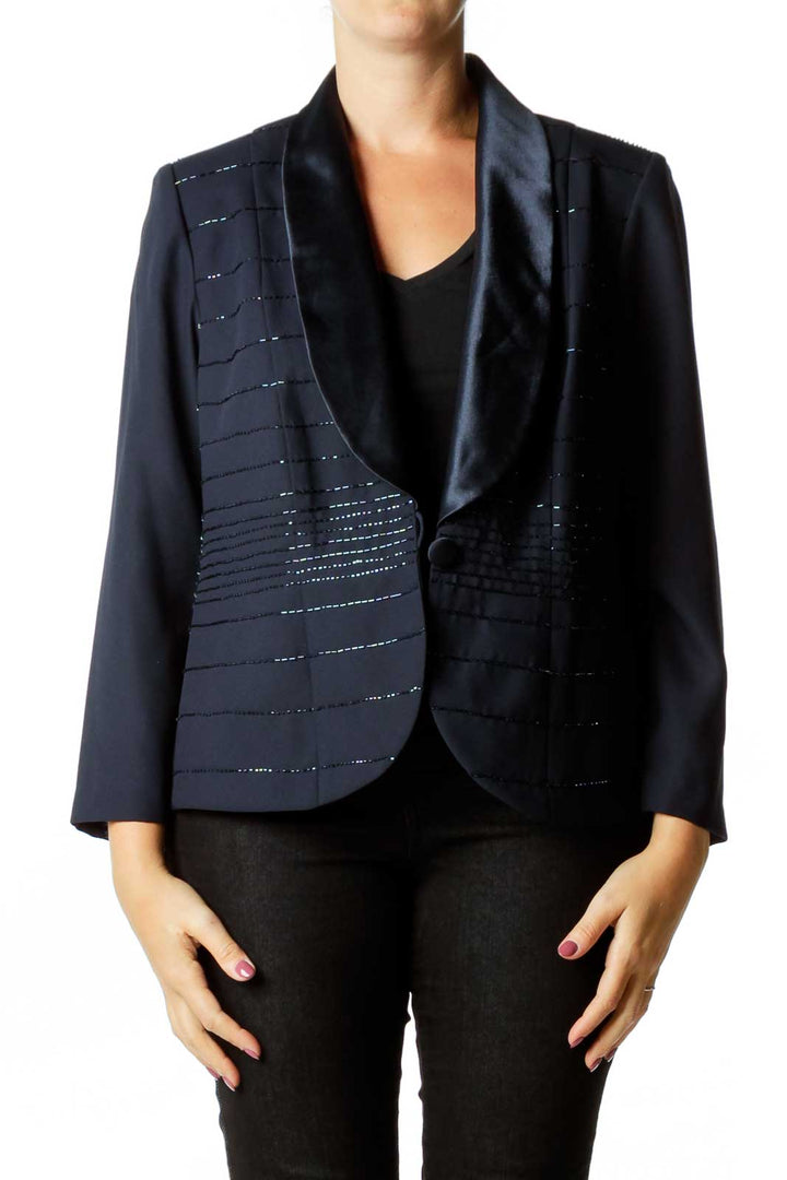 Navy Beaded Satin Detail Blazer